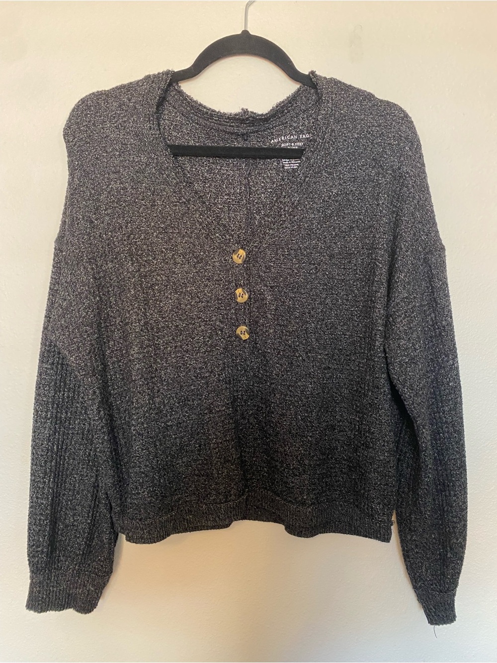 Cozy Charcoal Henley Knit Sweater - Women's